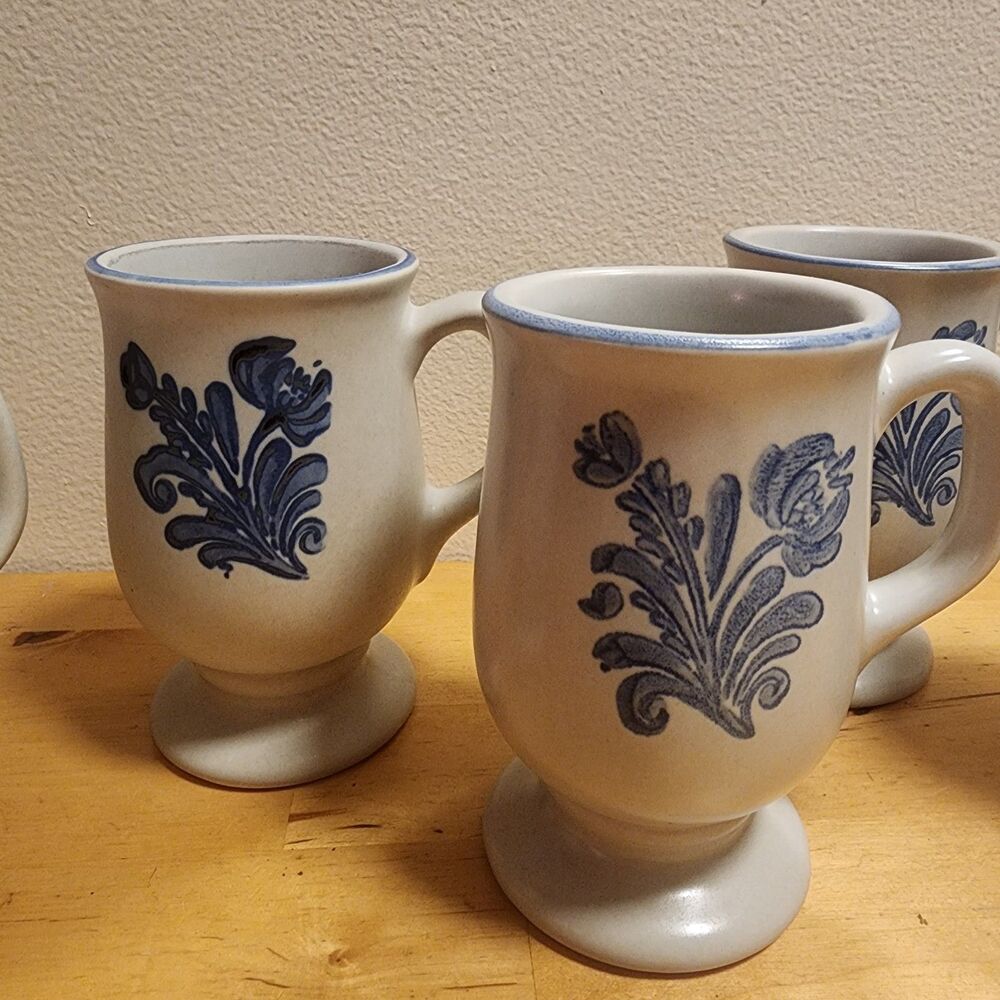 Vintage Pfaltzgraff Yorktowne village pedestal footed stoneware mugs USA 5 set - Picture 5 of 12